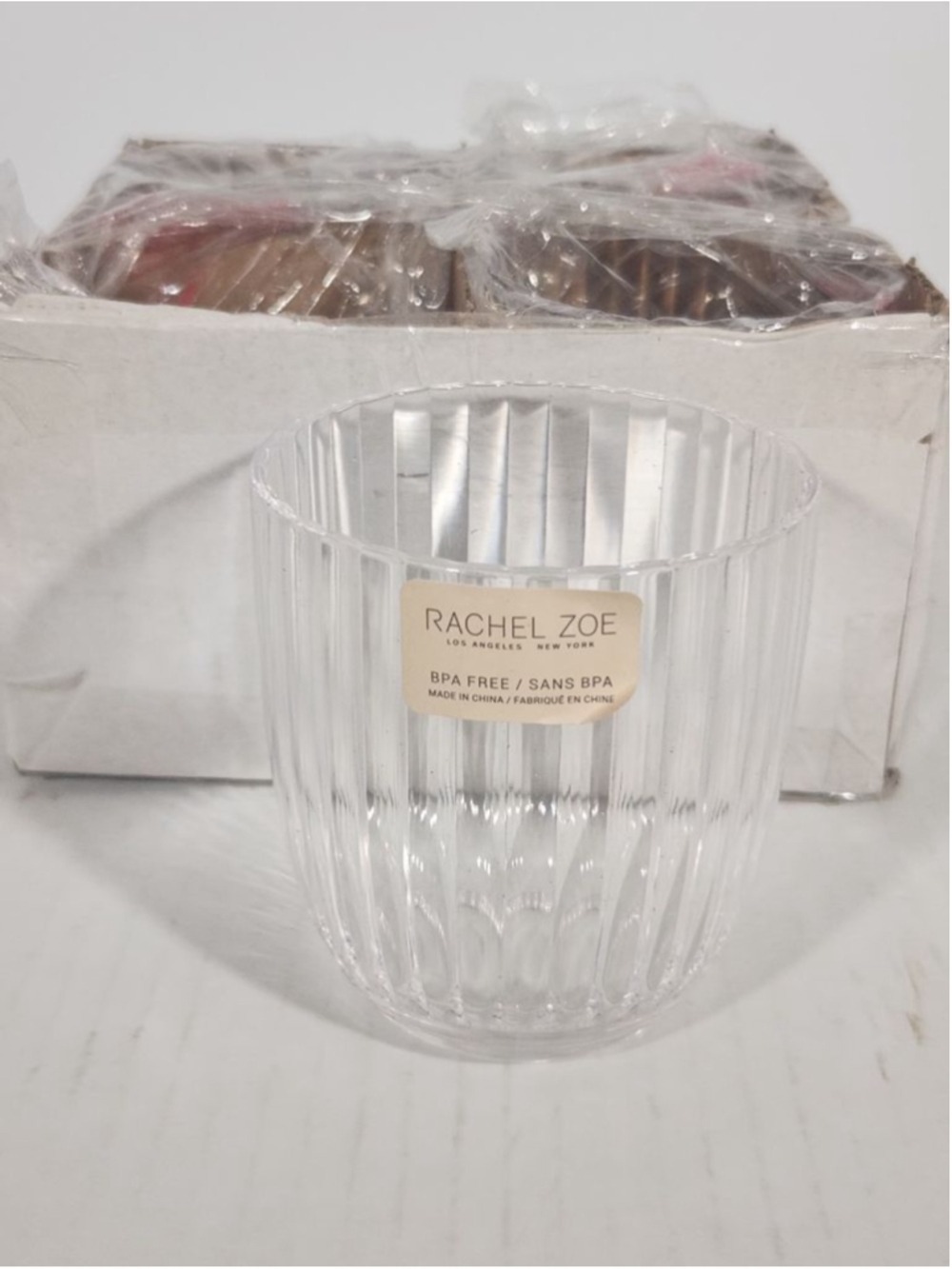 Rachel Zoe BPA Free Clear Plastic Vertical Ribbed Tumblers Set of 4